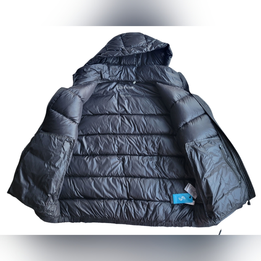 Calvin Klein Down Puffer Jacket Women’s Large Black Hooded Winter Coat NWT Logo - Picture 3 of 14